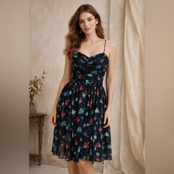 Anthropologie Dresses & Skirts - Anna Sui Anthropologie Silk Butterfly Dress Ruched Fairycore Whimsy Goth 2